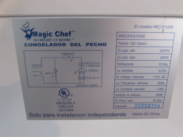 MAGIC CHEF CHEST FREEZER