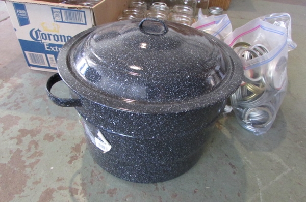 CANNING JARS, LIDS & LARGE CANNING POT
