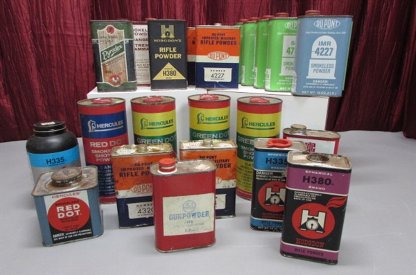 LARGE COLLECTION OF VINTAGE & NEWER POWDER TINS, CANS & BOTTLES