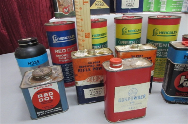 LARGE COLLECTION OF VINTAGE & NEWER POWDER TINS, CANS & BOTTLES
