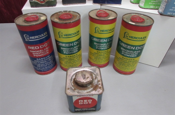 LARGE COLLECTION OF VINTAGE & NEWER POWDER TINS, CANS & BOTTLES