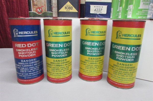 LARGE COLLECTION OF VINTAGE & NEWER POWDER TINS, CANS & BOTTLES