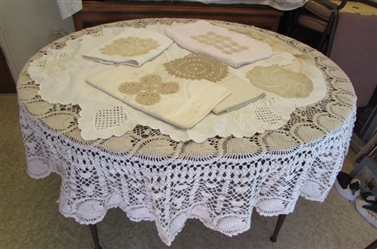 VINTAGE CROCHETED & LACE TABLECLOTHS, DOILIES & MORE