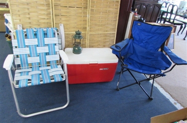 COLEMAN ICE CHEST, LANTERN & LAWN/CAMP CHAIRS