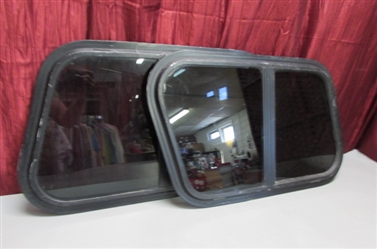 TINTED SLANTED GLASS SLIDING WINDOWS WITH SCREENS