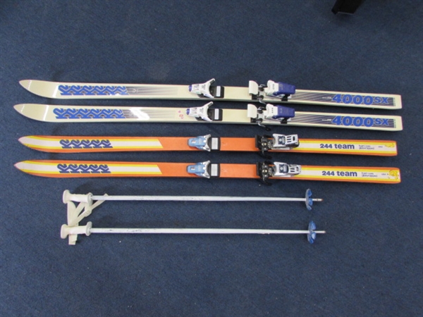 2 PAIR OF K2 SKIS WITH BINDINGS & A PAIR OF REFLEX POLES