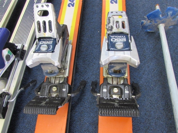 2 PAIR OF K2 SKIS WITH BINDINGS & A PAIR OF REFLEX POLES