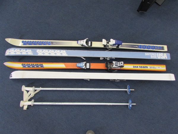 2 PAIR OF K2 SKIS WITH BINDINGS & A PAIR OF REFLEX POLES