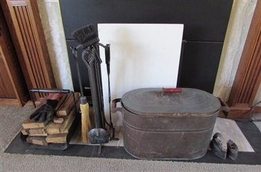 FIREPLACE BOX AND TOOLS