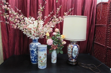 ASIAN TABLE LAMP & VASES