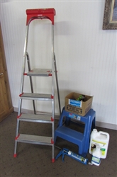 ALUMINUM LEIFHEIT STEP LADDER & RUBBERMAID STEP STOOL