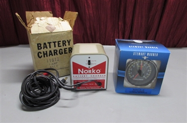 NORKO BATTERY CHARGER & NEW STEWART WARNER TACHOMETER