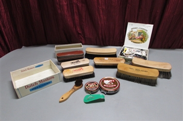 VINTAGE SHOE BRUSHES, SHOELACES, TRAVEL KIT & CIGAR BOXES