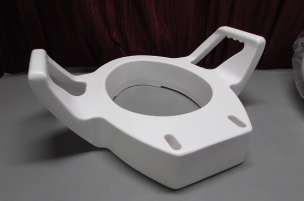 TOILET SEAT RISER & 2 PORTABLE BIDETS