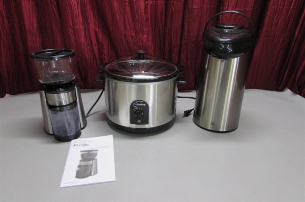 WEST BEND SLOW COOKER, MR. COFFEE COFFEE GRINDER & TIGER AIR POT