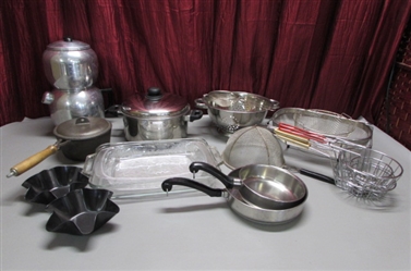 POTS, PANS, BAKING DISHES, STRAINERS & MORE