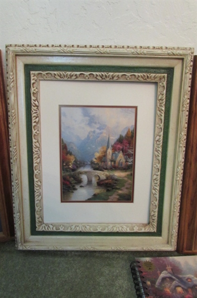 THOMAS KINKADE FRAMED ART, COFFEE CUP, BOOKS & 'SPRING GATE MANOR' HOUSE