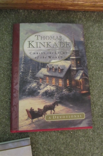 THOMAS KINKADE FRAMED ART, COFFEE CUP, BOOKS & 'SPRING GATE MANOR' HOUSE