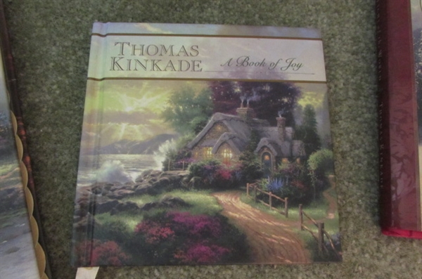 THOMAS KINKADE FRAMED ART, COFFEE CUP, BOOKS & 'SPRING GATE MANOR' HOUSE