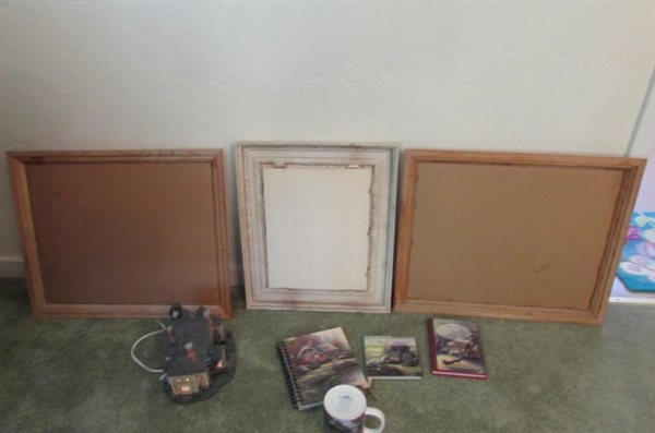 THOMAS KINKADE FRAMED ART, COFFEE CUP, BOOKS & 'SPRING GATE MANOR' HOUSE