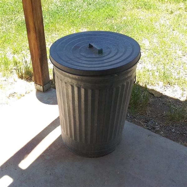 2 METAL GARBAGE CANS WITH LIDS