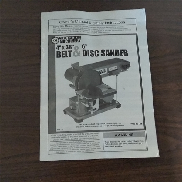 CENTRAL MACHINERY BELT & DISC SANDER AND ACCESSORIES 