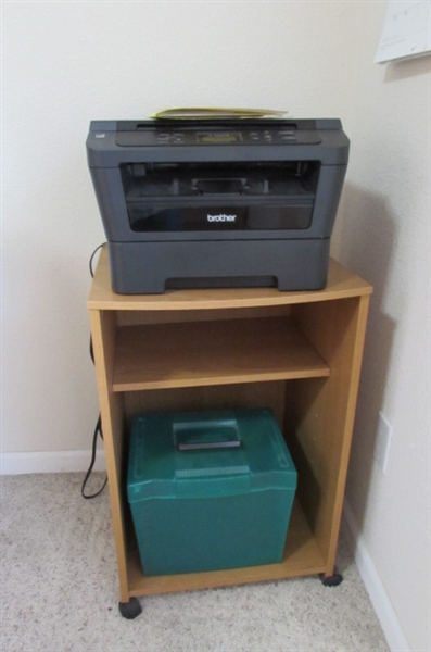 PRINTER STAND W/BROTHER LASER PRINTER & FILE BOX