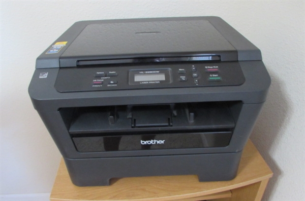 PRINTER STAND W/BROTHER LASER PRINTER & FILE BOX
