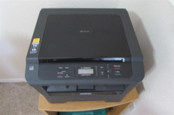 PRINTER STAND W/BROTHER LASER PRINTER & FILE BOX