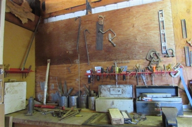 SHOP BENCH CONTENTS- BENCH VISE, TOOL BOXES, AND MORE TOOLS