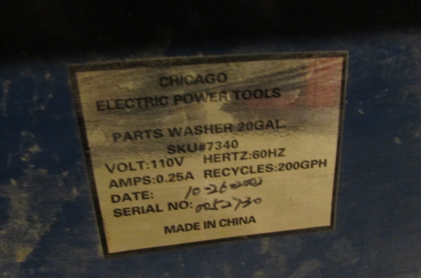 CHICAGO ELECTRIC 20-GALLON PARTS WASHER