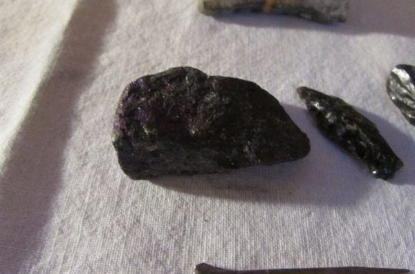 ORE CART, STONES & SAINT JOSEPH FIGURINE