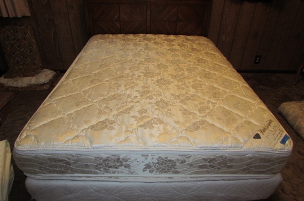 FULL SIZE BED WITH 'BROOKSTONE' WOODEN HEADBOARD
