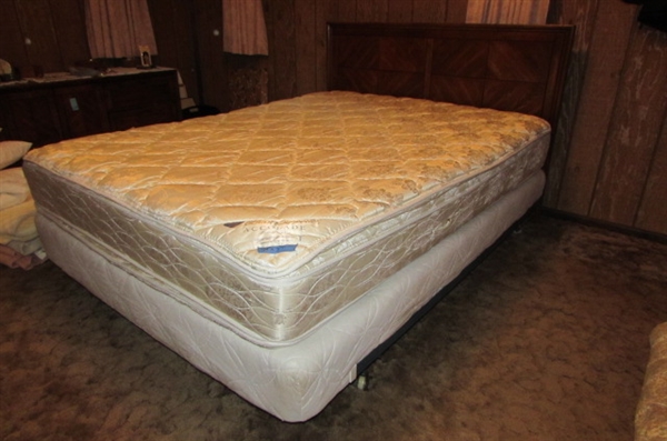 FULL SIZE BED WITH 'BROOKSTONE' WOODEN HEADBOARD