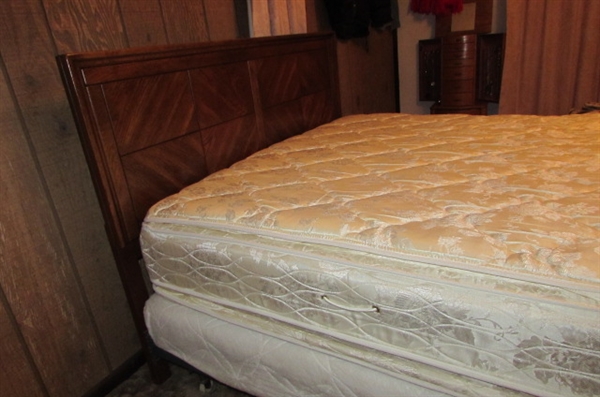 FULL SIZE BED WITH 'BROOKSTONE' WOODEN HEADBOARD
