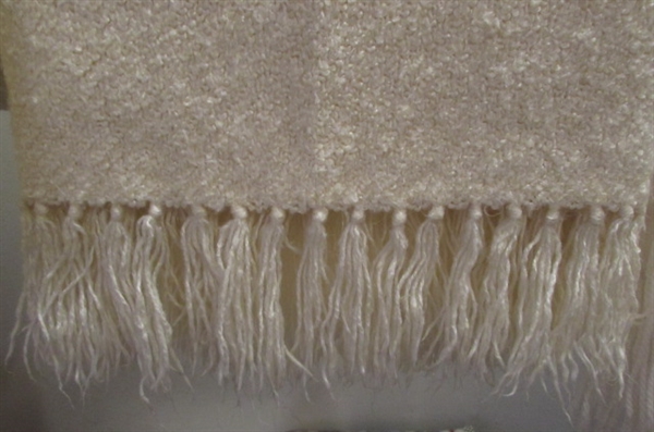 3 WHITE KNITTED/CROCHETED THROWS