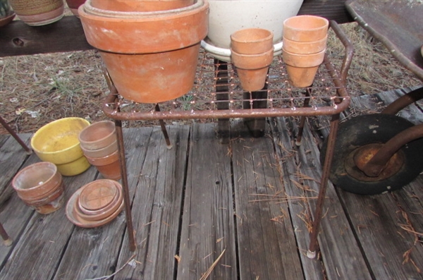VINTAGE WHEELBARROW, SIDE TABLES & PLANTERS
