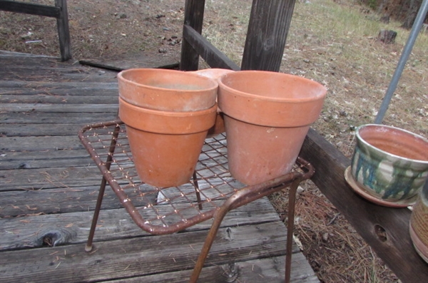 VINTAGE WHEELBARROW, SIDE TABLES & PLANTERS