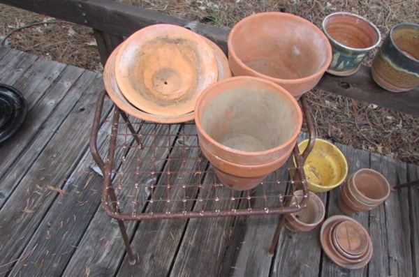VINTAGE WHEELBARROW, SIDE TABLES & PLANTERS