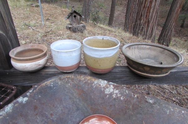 VINTAGE WHEELBARROW, SIDE TABLES & PLANTERS