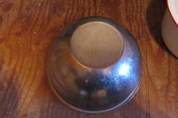LARGE ENAMELED BOWL, METAL MOP BUCKET & MORE