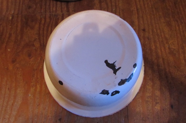 LARGE ENAMELED BOWL, METAL MOP BUCKET & MORE
