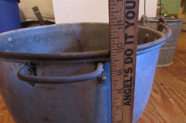 LARGE ENAMELED BOWL, METAL MOP BUCKET & MORE