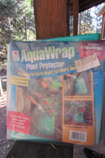 ASSORTED PLANTERS, POTS, POT HANGERS, BASKETS & YARD TOOLS
