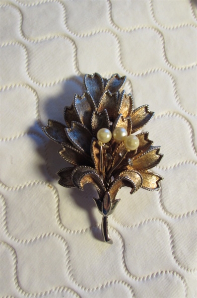 ANTIQUE METAL COIN PURSE & VINTAGE BROOCHES