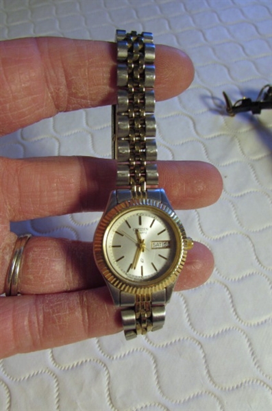 ASSORTED LADIES WATCHES & A WESTERN TOOLED WATCH BAND