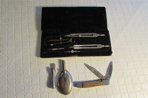 VINTAGE POCKET WATCH, DRAFTING SET & MORE
