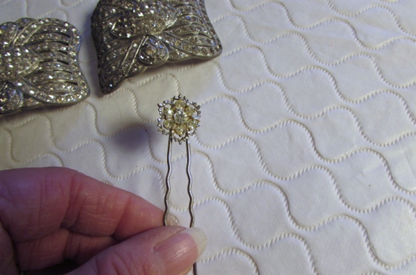 ANTIQUE 1920'S RHINESTONE SHOE CLIPS & BARRETT
