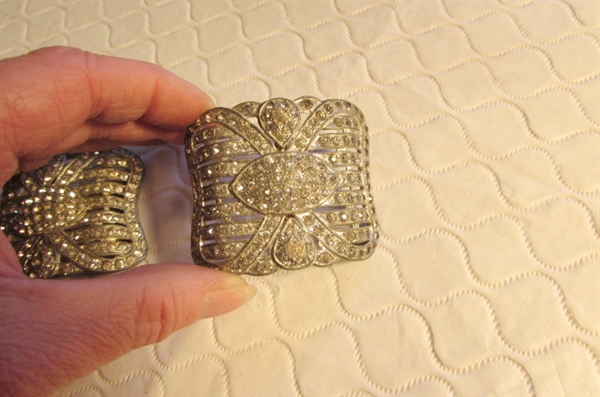 ANTIQUE 1920'S RHINESTONE SHOE CLIPS & BARRETT
