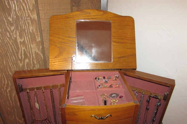 BEAUTIFUL JEWELRY ARMOIRE FULL OF COSTUME JEWELRY